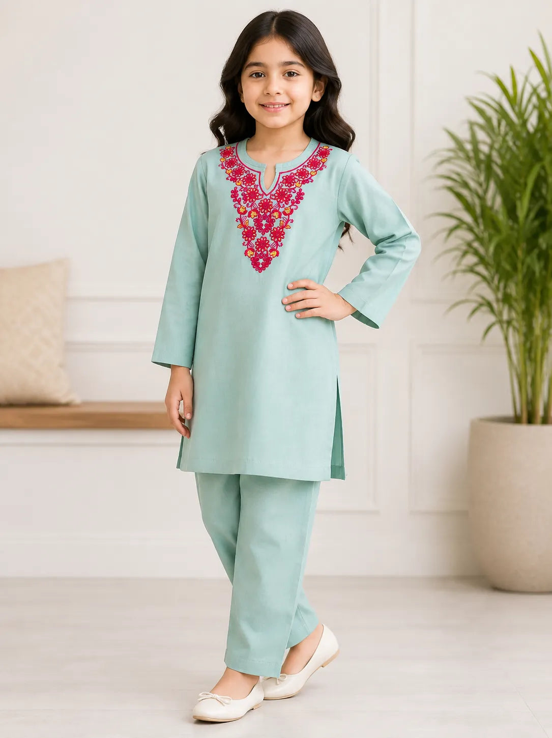 Shahana by Branded Suit pastel blue embroidered 2-piece girls’ suit