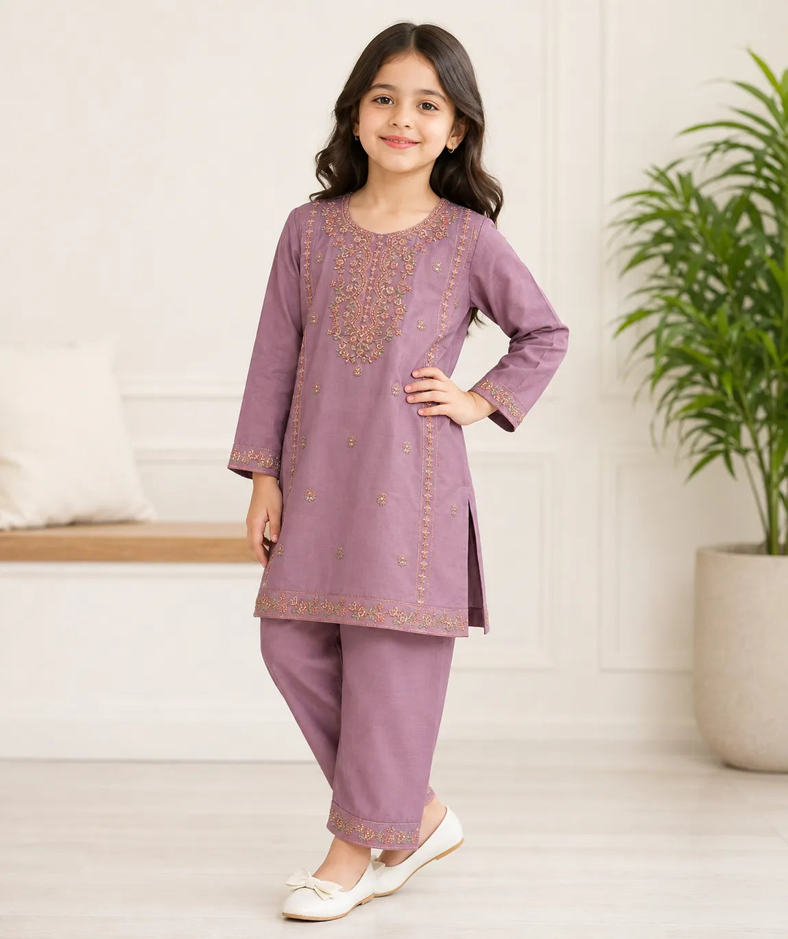 Shahana by Branded Suit mauve embroidered 2-piece girls’ suit