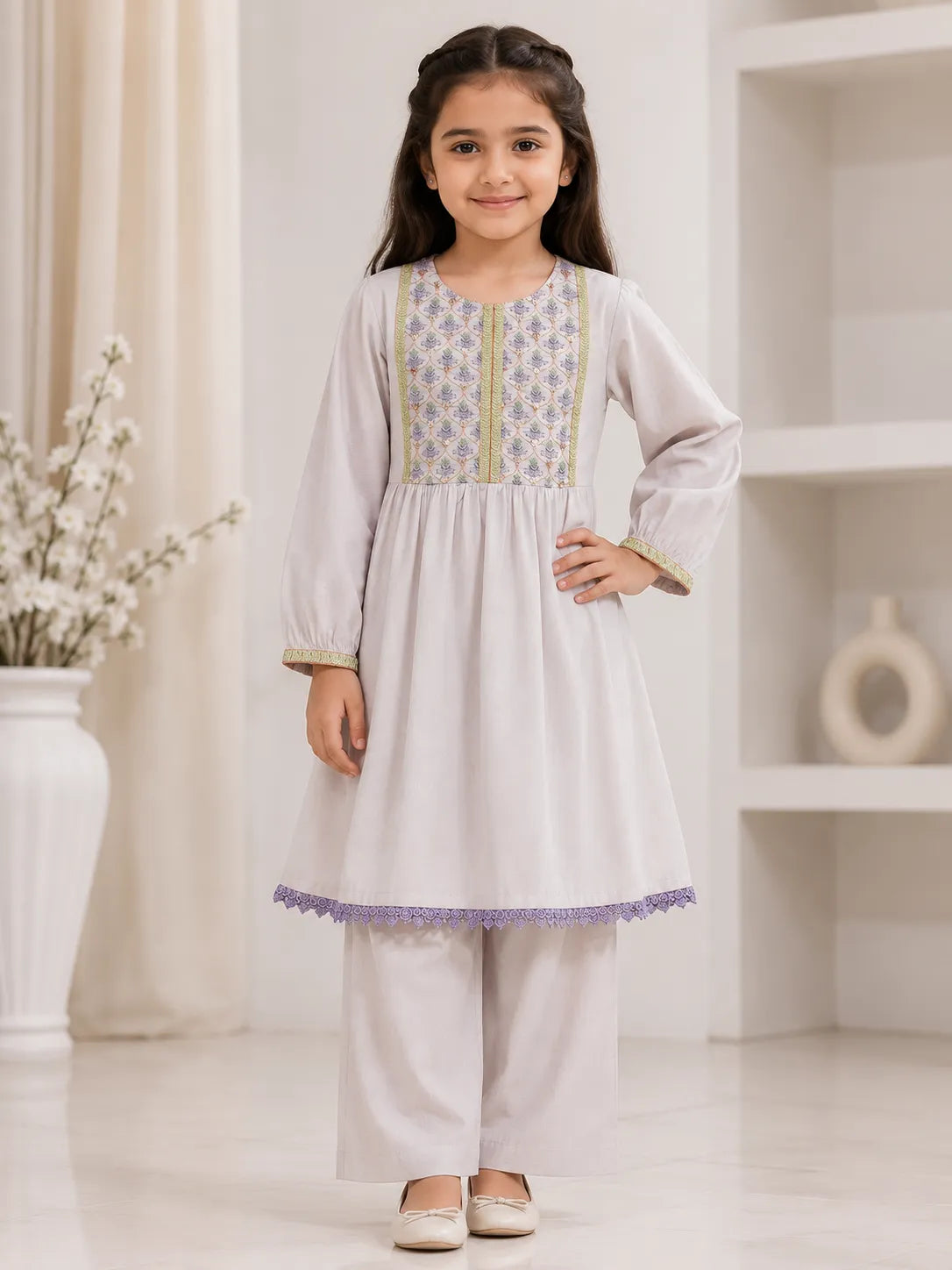 Shahana by Branded Suit white embroidered 2-piece girls’ suit