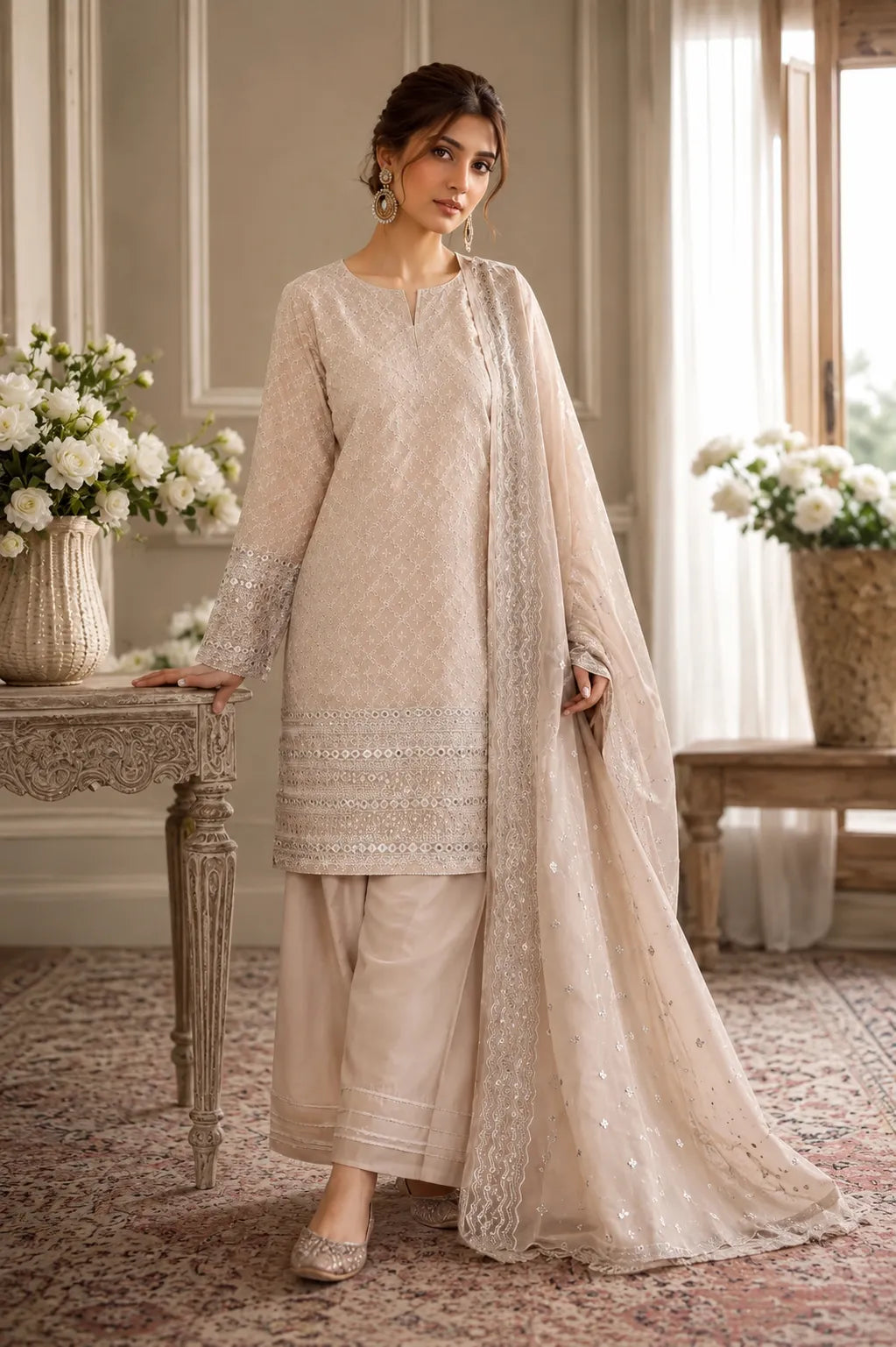  Women's Cross Stitch wedding collection 4 piece embroidered Pakistani suit.