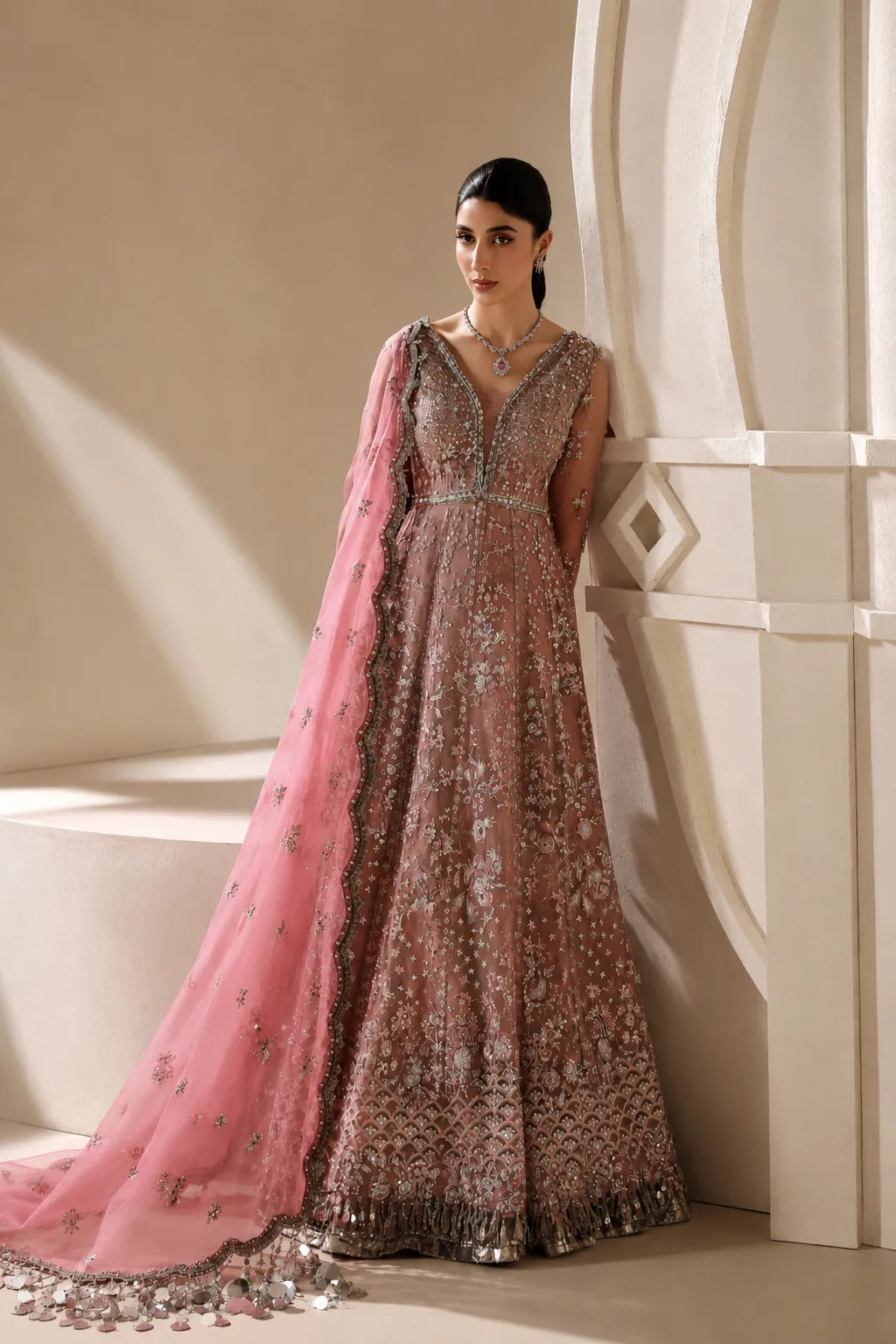 Republic Juliane D5 blush pink embroidered organza 3PC wedding dress with embroidered dupatta