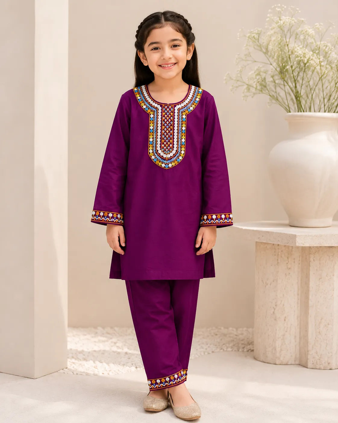 Shahana by Branded Suit purple embroidered 2-piece girls’ suit
